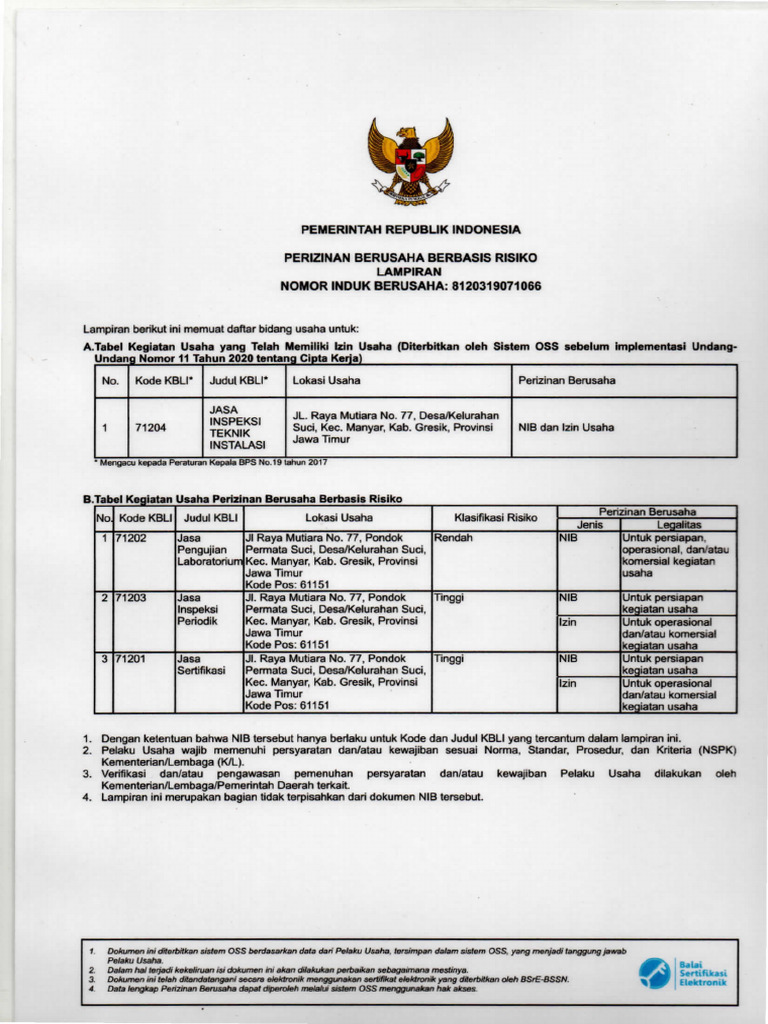 Contoh NIB Berbasis Risiko 2024 | PDF