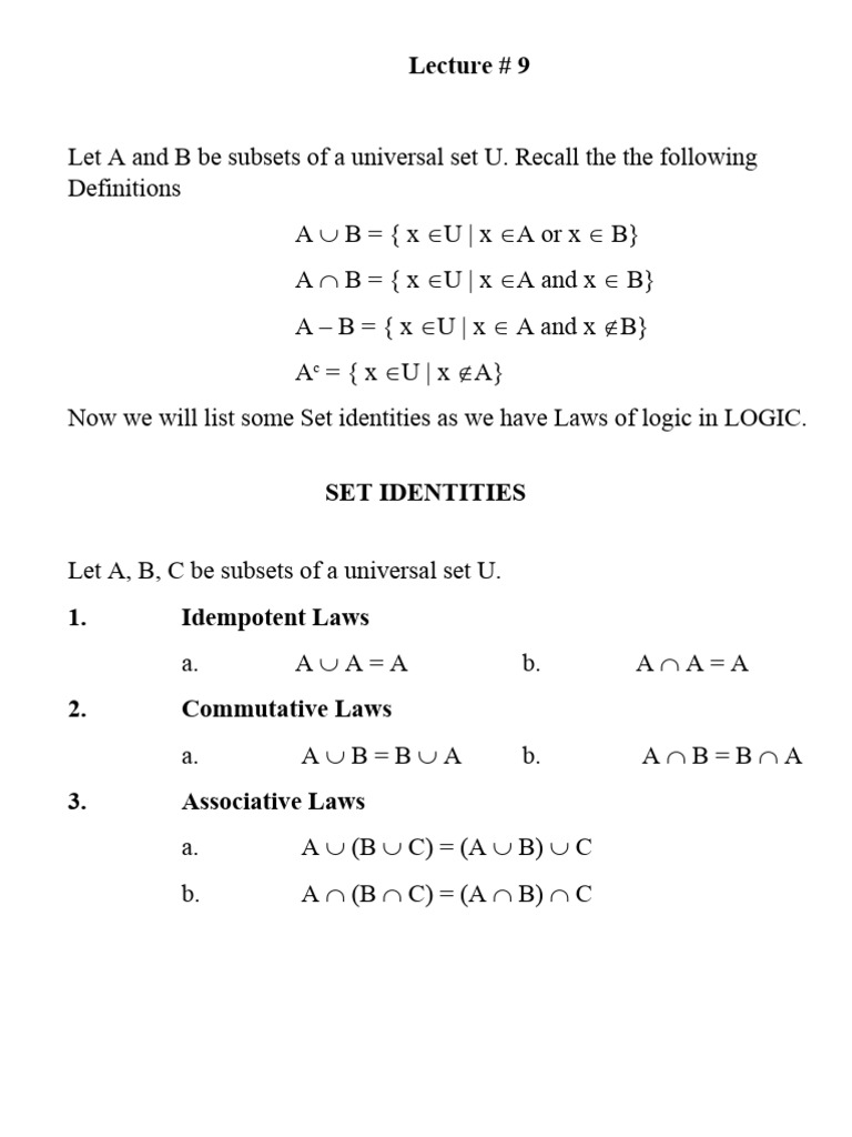 Set Identities and Proofs in Set Theory | PDF | If And Only If | Algebra