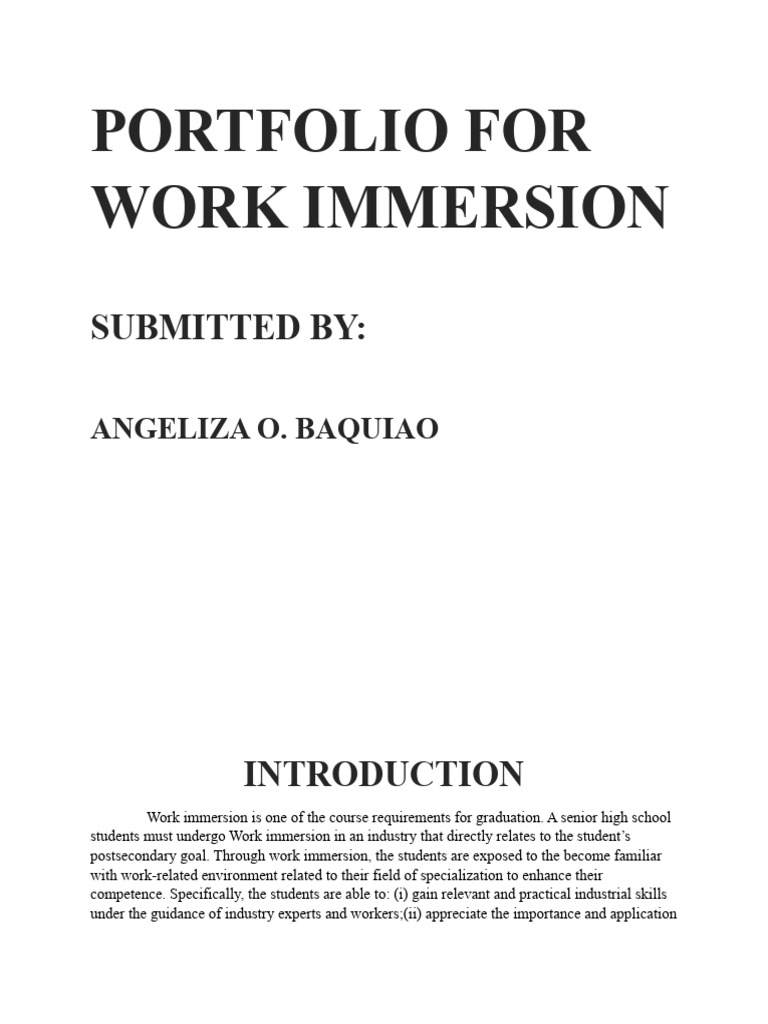 Portfolio For Work Immersion (Angel) PDF Curriculum