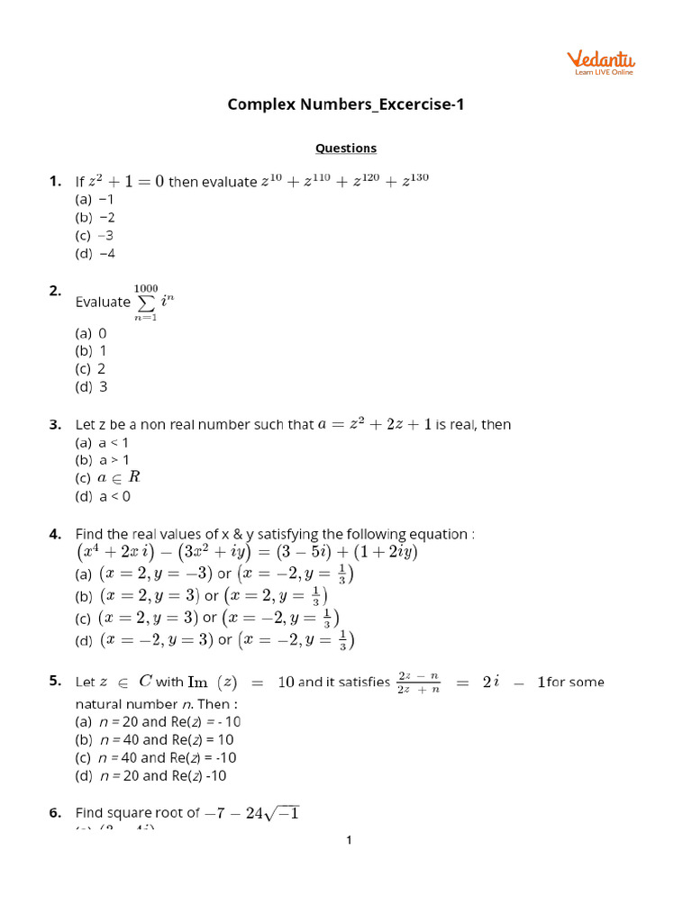 Complex numbers excercise 1 for jee pdf