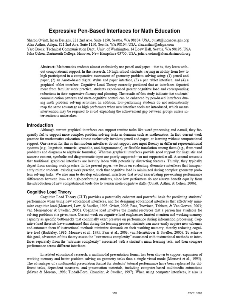 Expressive PenBased Interfaces For Math Education PDF Cognitive