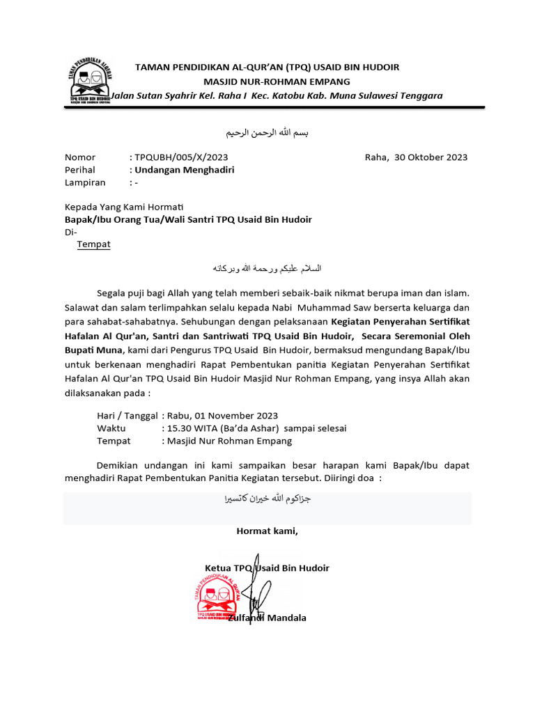 UNDANGAN RAPAT Masjid | PDF