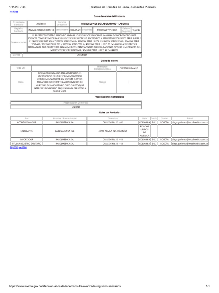 Consulta avanzada registros sanitarios invima labomed registro