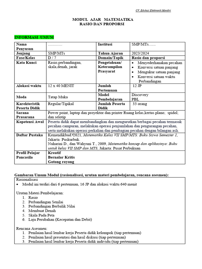Modul Ajar Rasio Dan Proporsi Contoh Surat Undangan Word