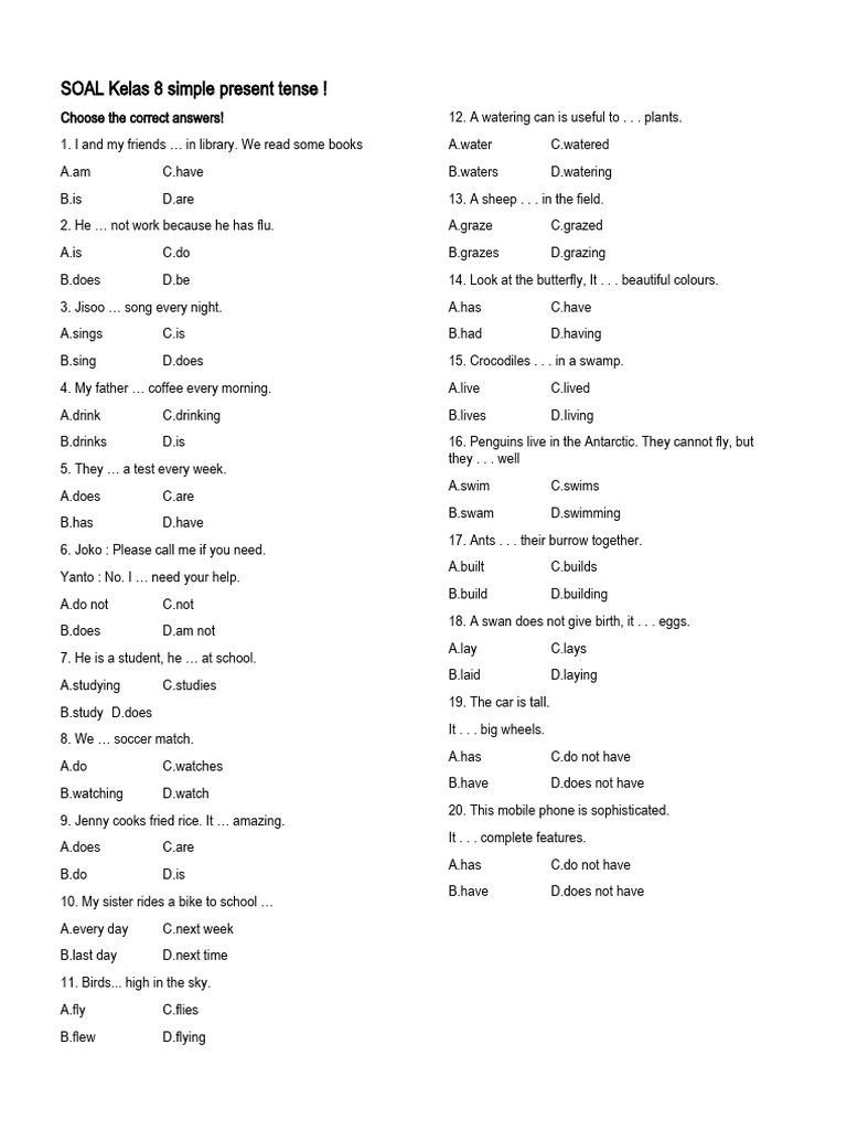 Soal Simple Present Tense Pdf Birds