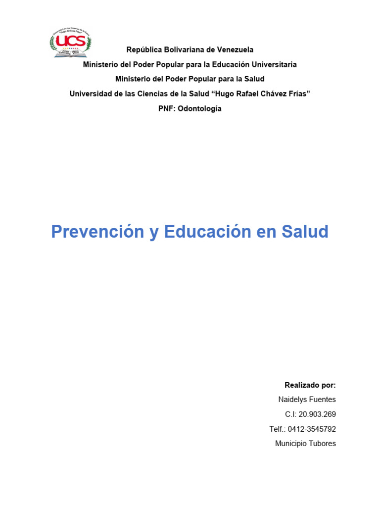 Prevencion Y Educacion En Salud Pdf Asistencia Sanitaria Preventiva