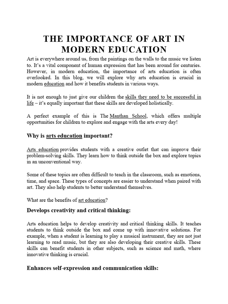 Importance of Art in Education | PDF | Creativity | Cognitive Psychology