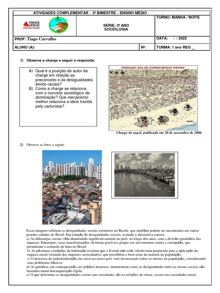 Atividade Desigualdade Social 1 Ano | PDF | Sociologia | Desigualdade ...
