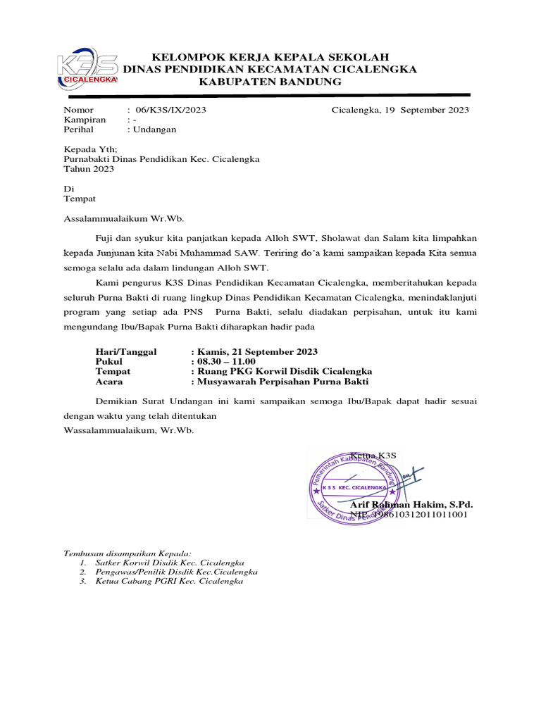 Surat Undangan Purnabakti | PDF