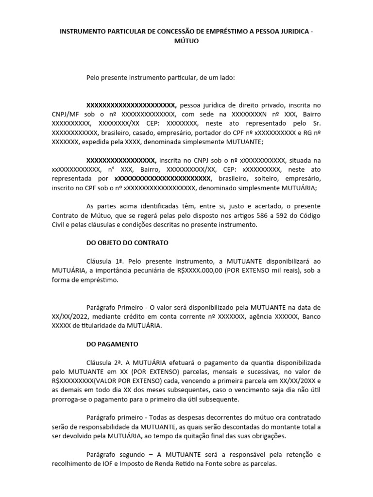 Contrato de Mútuo entre Pessoas Jurídicas | PDF | Empréstimos | Conta ...