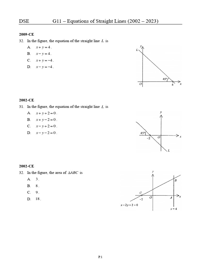 DSE MC G11 G12 Equations Straight Lines 2023 | PDF | Line (Geometry ...