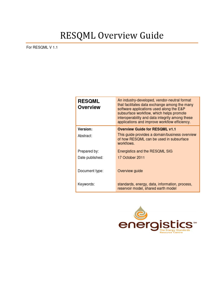 Energistics - 2011 - RESQML Overview Guide | PDF | Xml Schema | Xml