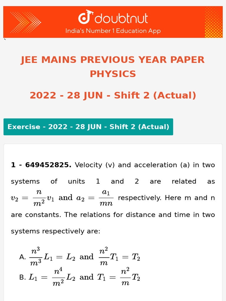 JEE Mains 2022 Physics Paper | PDF | Gases | Waves