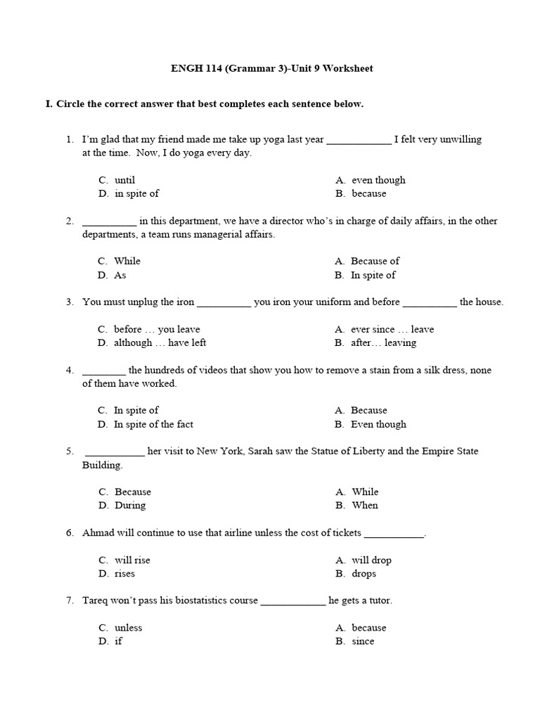 Unit 9 (Worksheet) | PDF