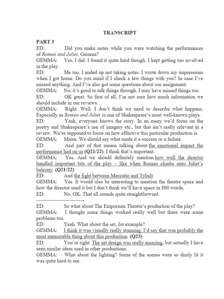 Transcript GR 01 | PDF | English Language | Romeo And Juliet