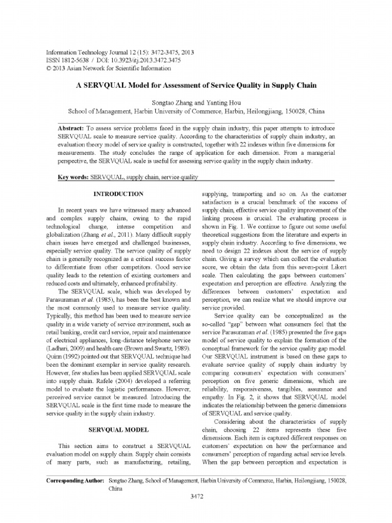 A SERVQUAL Model For Assessment of Service Quality in Supply Chain ...
