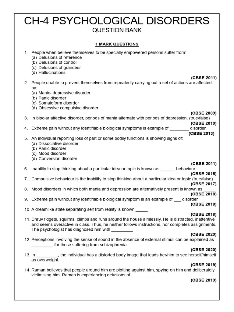 Ch4 question bank 1 3 download free pdf mental disorder mania