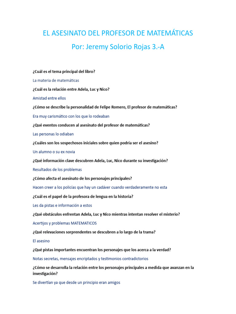 EL ASESINATO DEL PROFESOR DE MATEMÁTICAS Tarea Quimica #1 | PDF