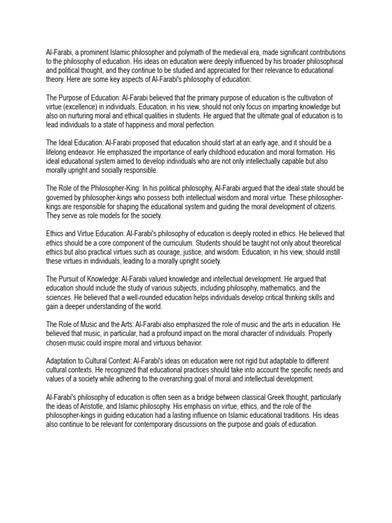Al Farabi | PDF | Philosophy Of Education | Virtue