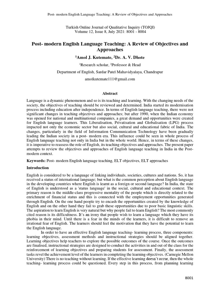 2021 Post Modern English Language Teaching PDF Foreign Language