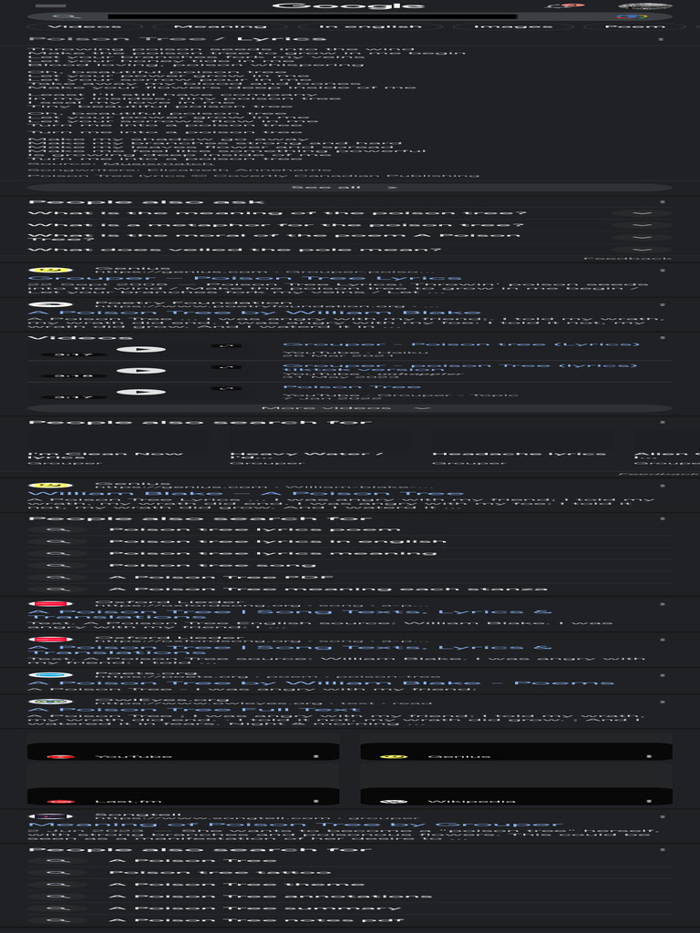 Poison Tree Lyrics Google Search PDF Poetry