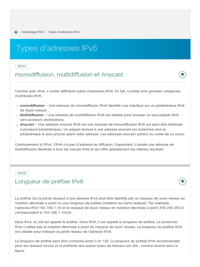 Types et structure des adresses IPv6 | PDF | I Pv6 | Adresse IP