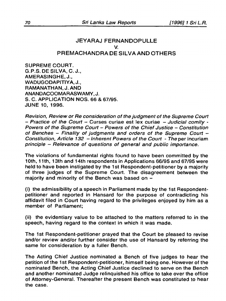 004 SLLR SLLR 1996 1 Jeyaraj Fernandopulle v. Premachandra de Silva and