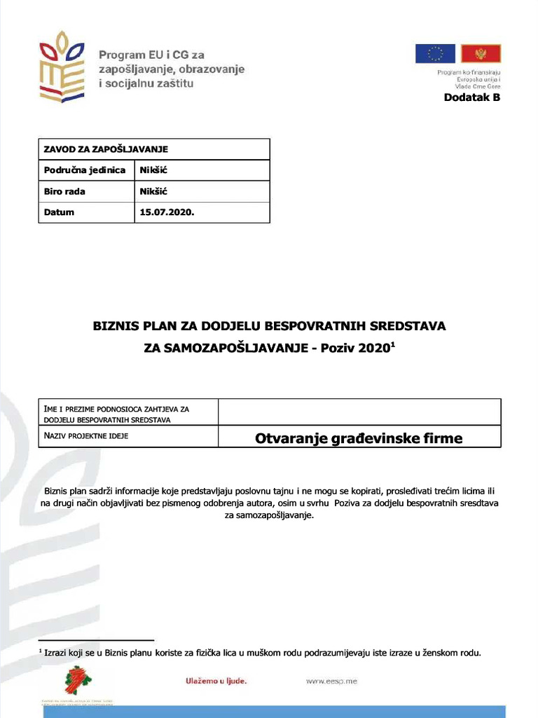 PDF Biznis Plan Gradevinski Radovi - Compress | PDF