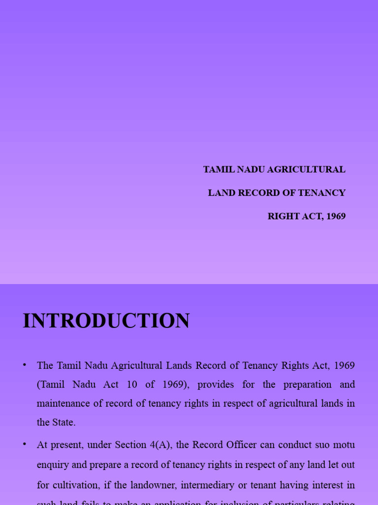 Tamil Nadu Tenancy Rights Act, 1969 | PDF | Leasehold Estate | Appeal
