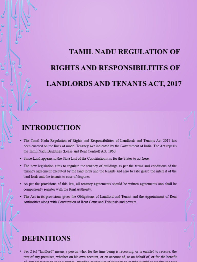 TN Rent Act, 2017 PDF Leasehold Estate Landlord