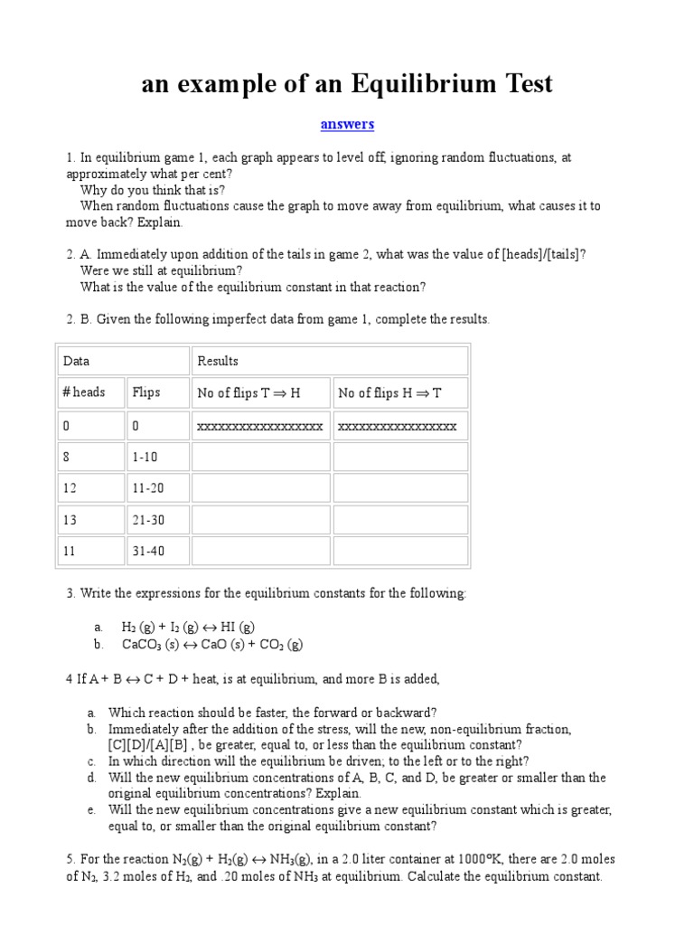 Equilibrium Test and Calculations Guide | PDF | Chemical Equilibrium ...