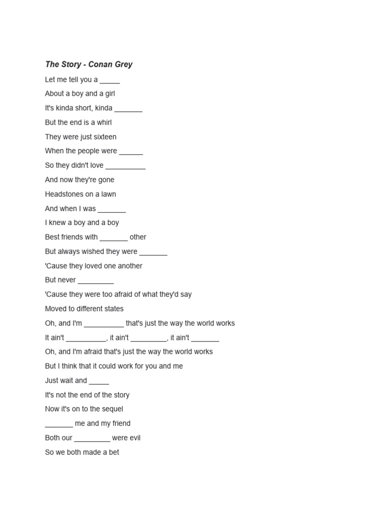 Conan Gray's "The Story" Lyrics | PDF