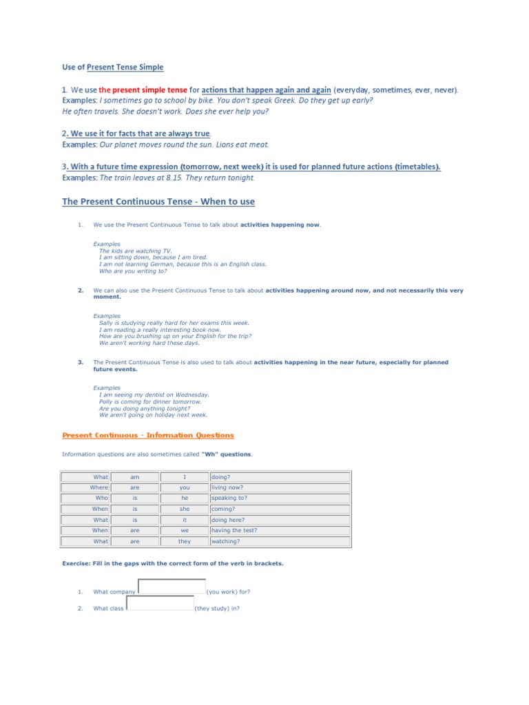 The Present Continuous and Present Simple Tenses