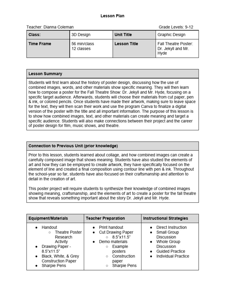 Fall Theatre Poster Design Lesson Plan | PDF | Poster | Lesson Plan