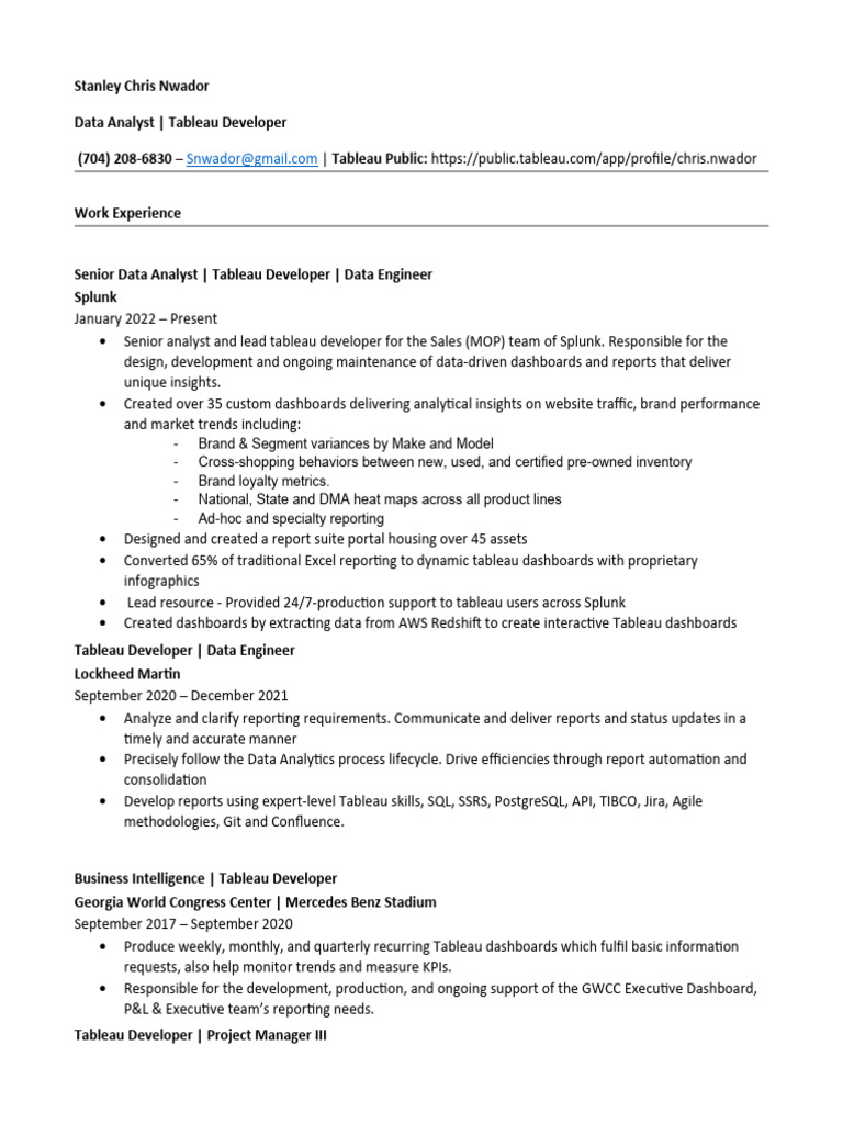 Stanley nwador data analyst resume pdf oracle database sas software 
