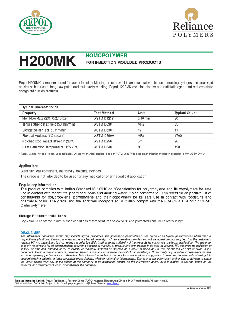 Re H200MK | PDF | Polymers | Chemical Substances