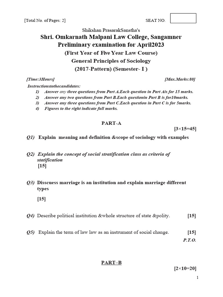 Sociology Exam Questions April 2023 | PDF | Sociology | Behavioural ...