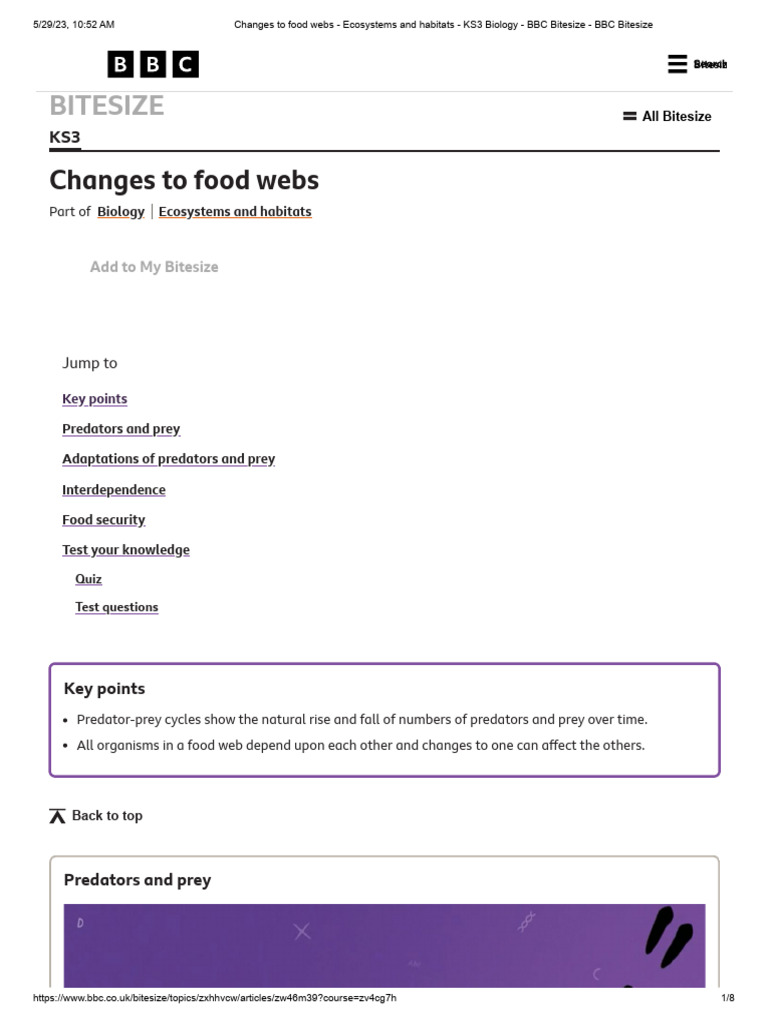 Changes To Food Webs - Ecosystems and Habitats - KS3 Biology - BBC