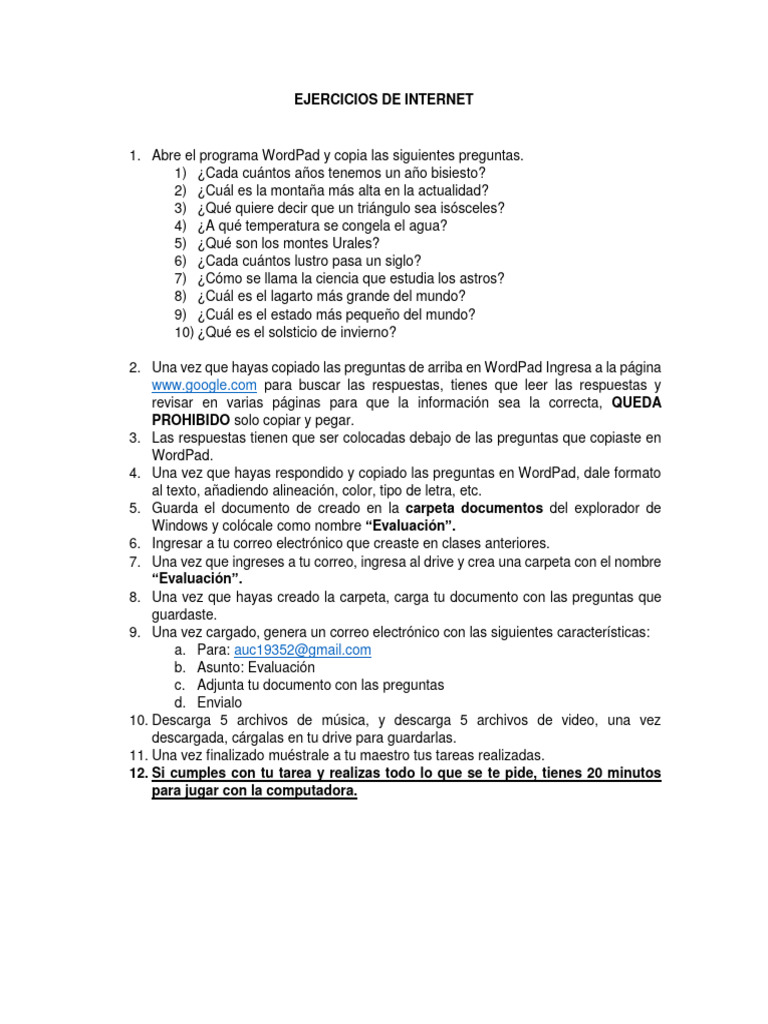 Ejercicios de Internet | PDF