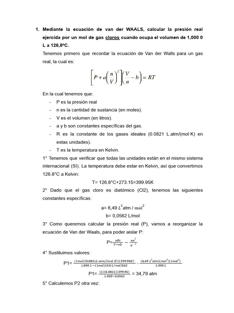 Cálculo de Presiones y Volúmenes de Gases | PDF | Gases | Mole (Unidad)