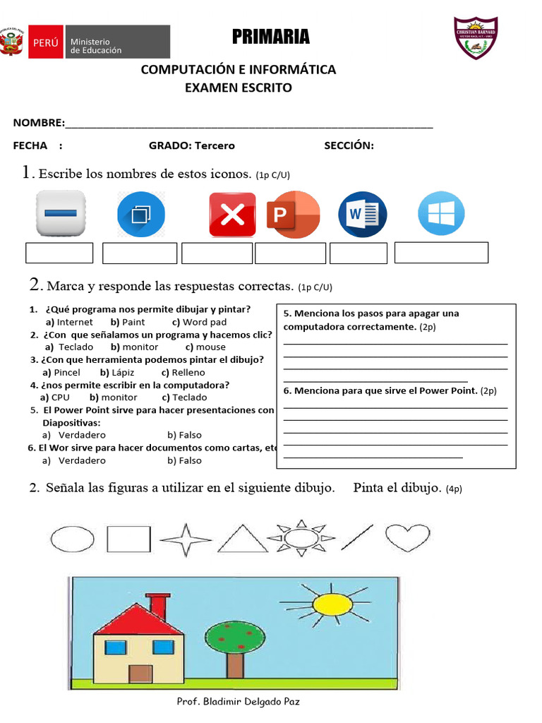 Examen de Computación Tercero Primaria | PDF | Informática