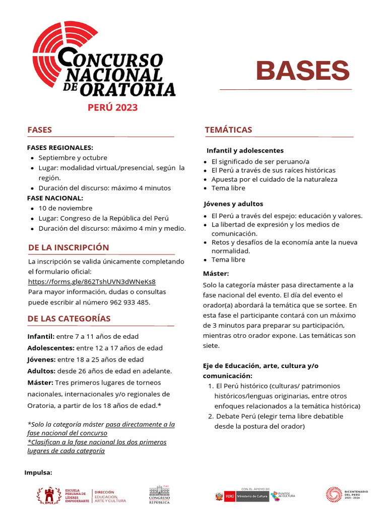 Concurso Nacional de Oratoria 2023 | PDF | Perú | Hablar en público