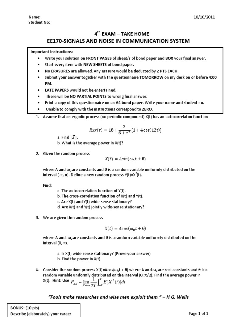Signals and Noise Exam Solutions | PDF