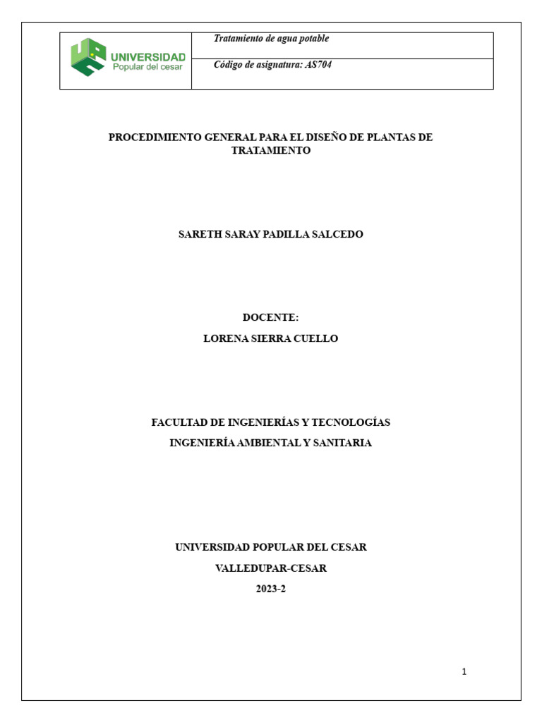 Procedimiento general para el dise o de plantas de tratamiento pdf