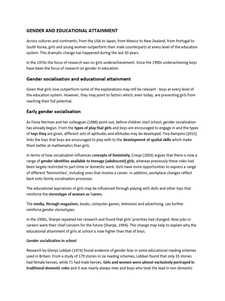 Gender Disparities in Education Achievement | PDF | Gender | Gender Studies