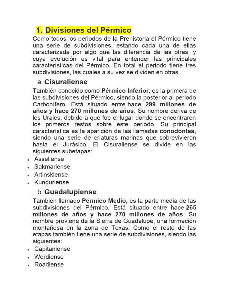 Divisiones del Pérmico: Características y Etapas | PDF