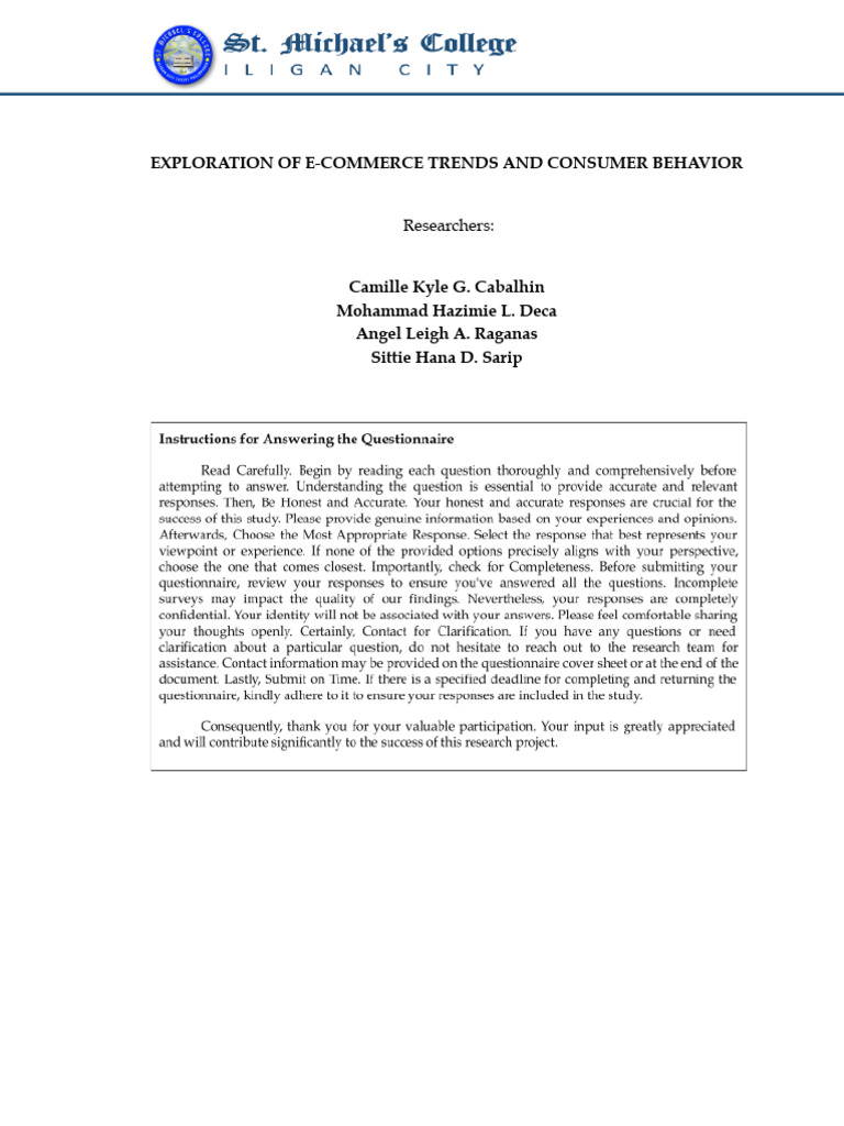 Exploration of Trends and Consumer Behavior Questionnaires PDF Online And