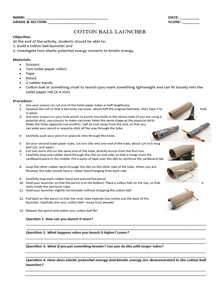 PE KE Activity Cotton Ball Launcher PDF Equipment Manufactured Goods