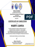 WILBERT R. QUINTUA Certificate