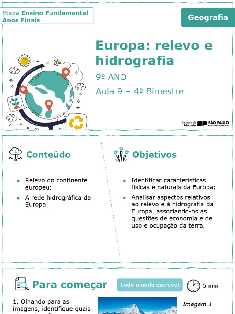 Europa: Relevo e Hidrografia: 9 ANO Aula 9 - 4 Bimestre | PDF | Europa | Mar, image size:768x1024